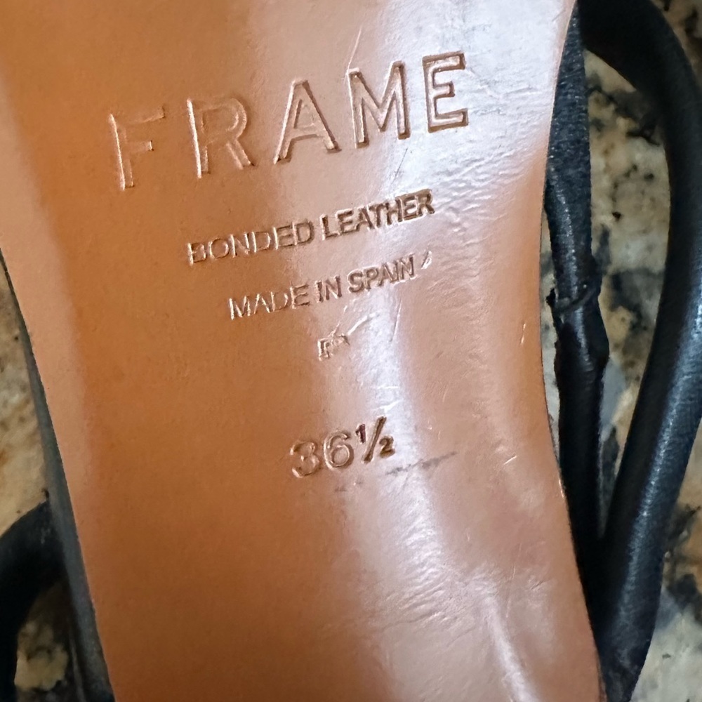 FRAME Shoes Womens T-Strap Black Leather Heels - Picture 8 of 8